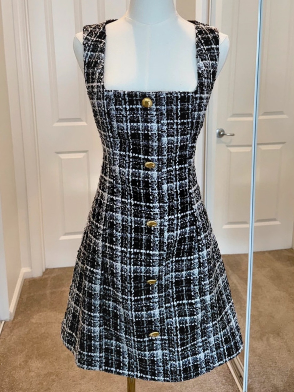 Miss Selfridge Black & White Tweed Button-Front Dress